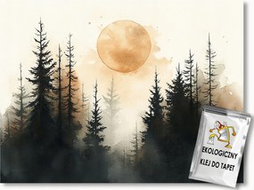 Fotótapéta Flizelina Akvarell Tájkép Erdő Éjszaka Hold Telihold 368x254 ragasztó