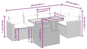 6 részes bézs polyrattan kerti ülőgarnitúra párnával