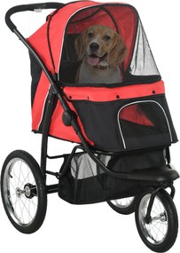 PawHut Összecsukható Kutyakocsi - Kutyák és Macskák Részére, Maximum 20 kg Teherbírással, Minden Terepen Használható Gumi Kerekekkel, Párnázott Hálóab