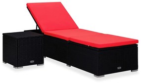 Piros polyrattan napozóágy párnával és teázóasztallal