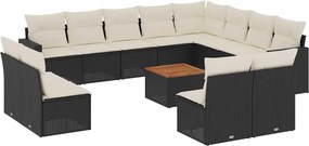vidaXL 13 részes fekete polyrattan kerti ülőgarnitúra párnákkal