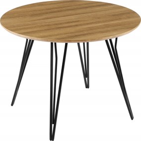 Étkezőasztal Kerek Ø80cm Színes Tölgy Meleg Fekete Fém Lábak Loft