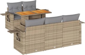 vidaXL 6 részes bézs polyrattan kerti ülőgarnitúra párnával