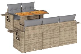 vidaXL 6 részes bézs polyrattan kerti ülőgarnitúra párnával