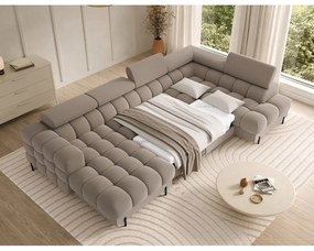 Világosbarna bársony kinyitható sarokkanapé (jobb oldali-U alakú) Feraria – ELTAP