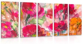 5-részes kép festett virág csendélet