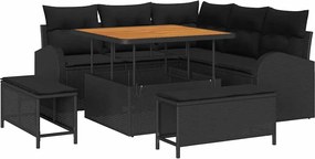 vidaXL Kerti Kanapé Szett párnával 8 pcs Fekete polirattan