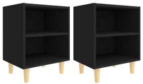 2 db fekete éjjeliszekrény tömör fa lábakkal 40 x 30 x 50 cm