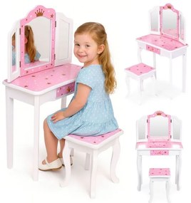 Gyermek kozmetikai asztal hármas tükörrel és zsámollyal