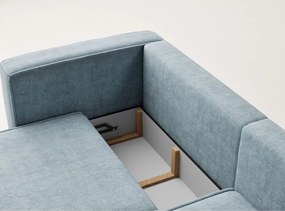 Világoskék zsenília kinyitható-tárolóhelyes sarokkanapé (jobb oldali-heverő résszel) Velto – Maison de Rêve