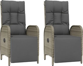 vidaXL 2 db szürke polyrattan dönthető kültéri szék párnával
