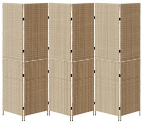 6 paneles térelválasztó, hajtható, bézs, 294x180 cm, poly rattan