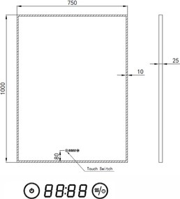 Álló fürdőszobai LED tükör 75x100cm | Páramentesítő funkció - Óra - Fényerő és színhőmérséklet szabályozás | Welland Luxury-Line G772