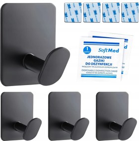 x4 Öntapadós Akasztó Fekete Fali Szivacs Ruházat Törölközők Eszközök