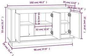 betonszürke szerelt fa tálalószekrény 102 x 35 x 55 cm