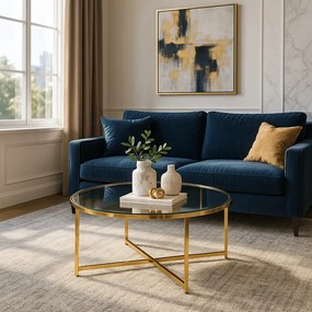 Üveg Dohányzóasztal Arany Vázzal. FLIP