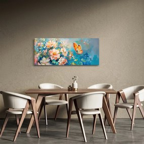 Kép - Pillangó és virágok, olajfestmény II. (120x50 cm)