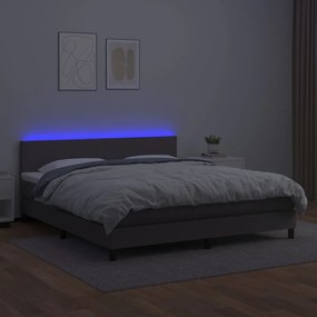 szürke műbőr rugós ágy matraccal és LED-del 160x200 cm