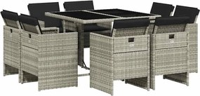 vidaXL 9részes világosszürke polyrattan kerti étkezőgarnitúra párnával