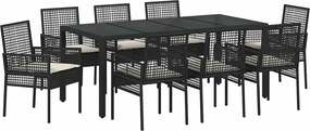 vidaXL Kert étkező szett 9 pcs Fekete polirattan