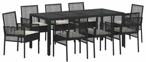 vidaXL Kert étkező szett 9 pcs Fekete polirattan