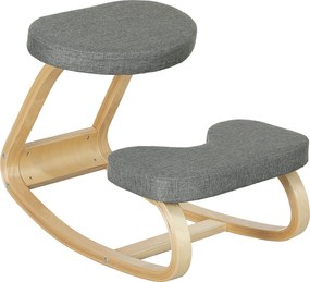 HOMCOM Térdelő Szék, Ergonomikus Hintázó Fa Térdelő Szék Otthoni Irodához, Testtartás Javítása, Hátfájás, Szürke | Aosom
