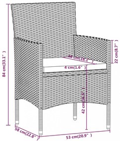 3 részes szürke és fekete kerti étkezőgarnitúra párnákkal