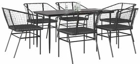 vidaXL 7 részes fekete polyrattan üveg kerti étkezőgarnitúra párnákkal