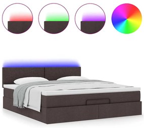 sötétbarna szövet ottomán ágy matraccal &amp; LED-ek 180x200cm