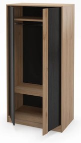 Fekete-natúr színű ruhásszekrény tölgyfa dekorral 90x180x53 cm Dennis – Marckeric