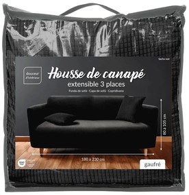 Fekete háromszemélyes gumis kanapé huzat Sacha – douceur d'intérieur
