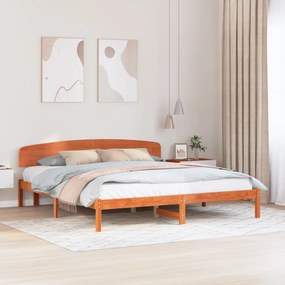 Ágykeret Fejházzal Gyantázott Barna 200x200 cm Tömör Fenyő