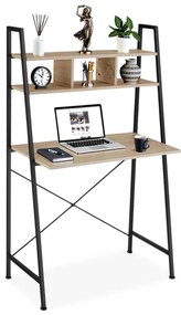 Intenso Home íróasztal / számítógépasztal polcokkal 84x46cm | Masszív fém váz, fekete - Sonoma tölgy szín