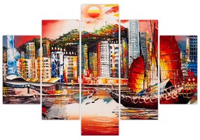 Kép - Victoria Harbour, Hong Kong, olajfestmény (150x105 cm)