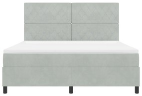 Boxspring ágy matraccal &amp; LED világítással, világosszürke, 180x200 cm, bársonyos