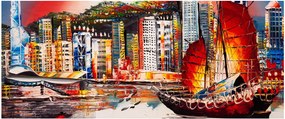 Kép - Victoria Harbour, Hong Kong, olajfestmény (120x50 cm)
