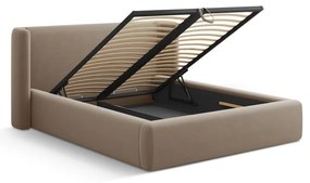 Világosbarna kárpitozott ágyneműtartós franciaágy ágyráccsal 180x200 cm Jason – Windsor &amp; Co Sofas