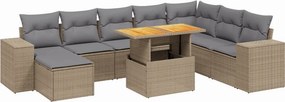 vidaXL 9 részes bézs polyrattan kerti ülőgarnitúra párnákkal