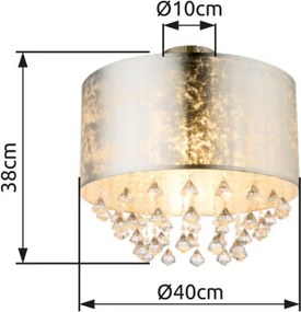 Globo 15188D3 Mennyezeti lámpa, nikkel matt, textil ezüst , akril kristály, áttetsző, ø: 400, H:380, Foglalat típusa:1xE27 60W 230V