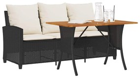3 személyes fekete polyrattan kerti kanapé asztallal&amp;párnával