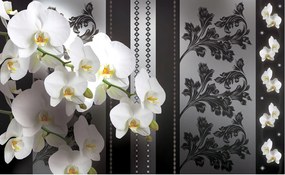 Flizelin fotótapéta Orchideák fehér, szürke alapon geometria 250x175 +ragasztó
