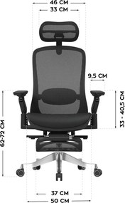 LeadPro Irodai forgószék, masszázs funkció, 3D deréktámasz és lábtartó, 4D fejtámla, háló, fekete
