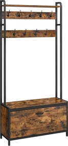 Fogas cipőtárolóval, előszobafal padokkal, 85x30x180cm, rusztikus barna és fekete