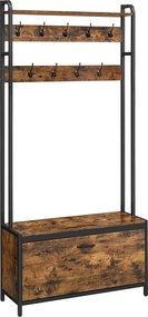 Fogas cipőtárolóval, előszobafal padokkal, 85x30x180cm, rusztikus barna és fekete