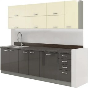 konyhabútor, szürke/bézs, extra magas fényű, PRADO