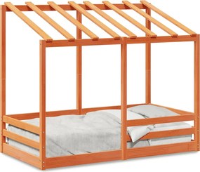 vidaXL viaszbarna tömör fenyőfa gyerekágy tetővel 80 x 160 cm