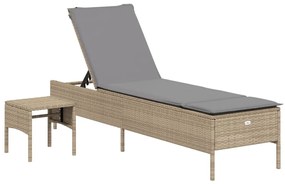 3 részes bézs polyrattan napozóágy szett párnával