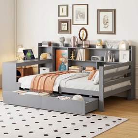 Összecsukható kanapé, Gyerekágy 90x200cm íróasztallal Polcok Aljzatok Szürke