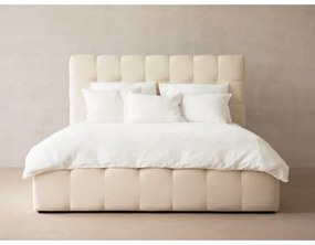 Bézs kárpitozott franciaágy tárolóhellyel, ágyráccsal 140x200 cm Bali – Cosmopolitan Design