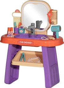AIYAPLAY Gyermek Sminkasztal Tükörrel, LED Fénnyel, Zenével, Csaptelepes Sminkasztal Kiegészítőkkel 3-6 Éveseknek, Lila | Aosom